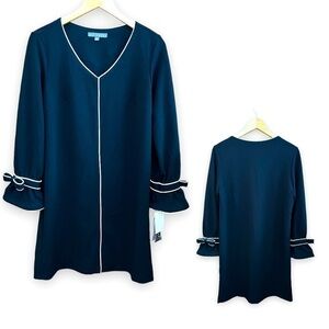 SHARAGANO Retro Inspired Black Dress With White Piping, Size 10P- New With Tags!